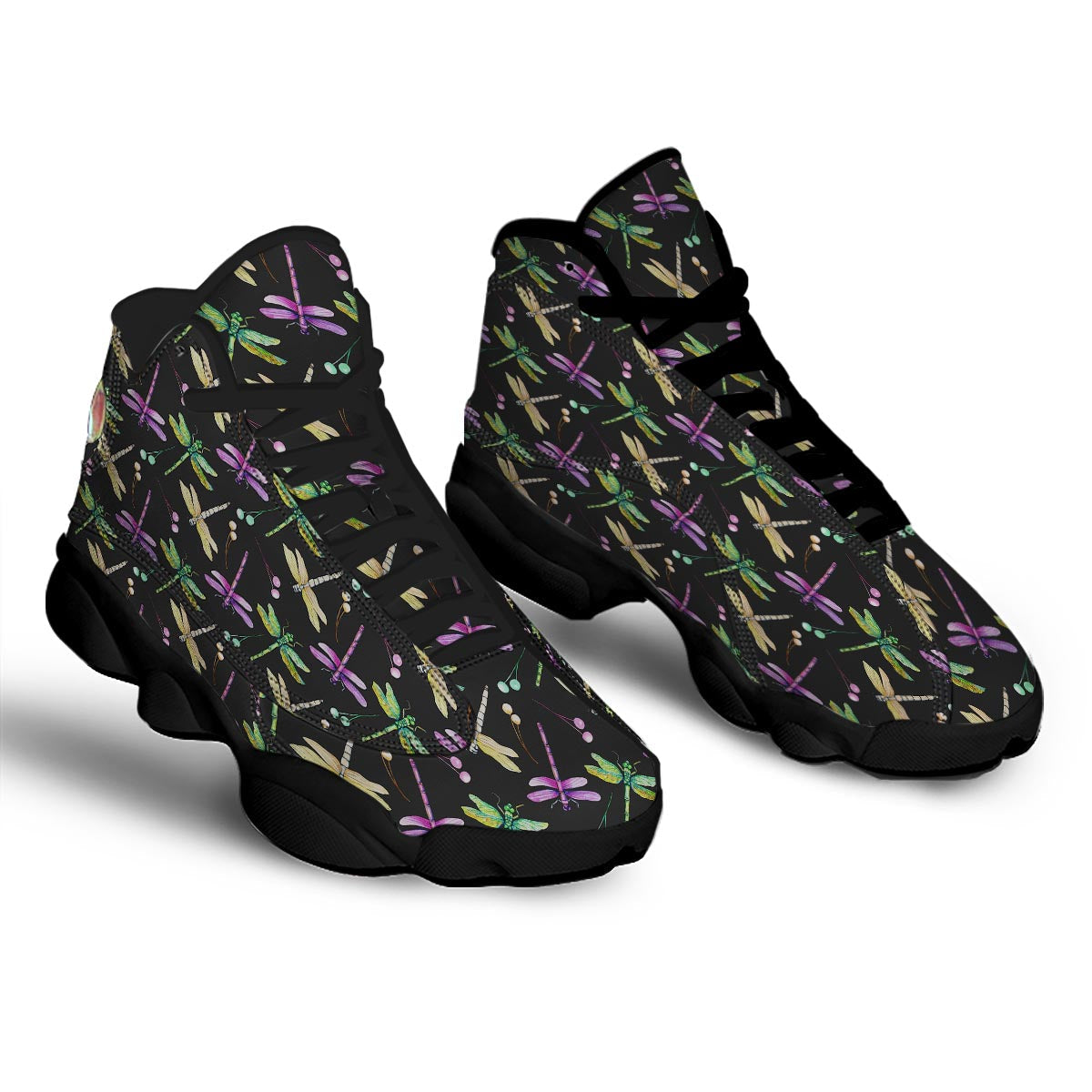 Dragonfly Black Purple And Teal Print Pattern Black Basketball Shoes-grizzshop