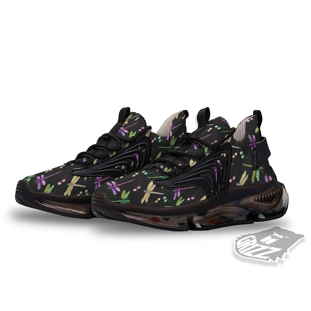Dragonfly Black Purple And Teal Print Pattern Black Gym Shoes-grizzshop