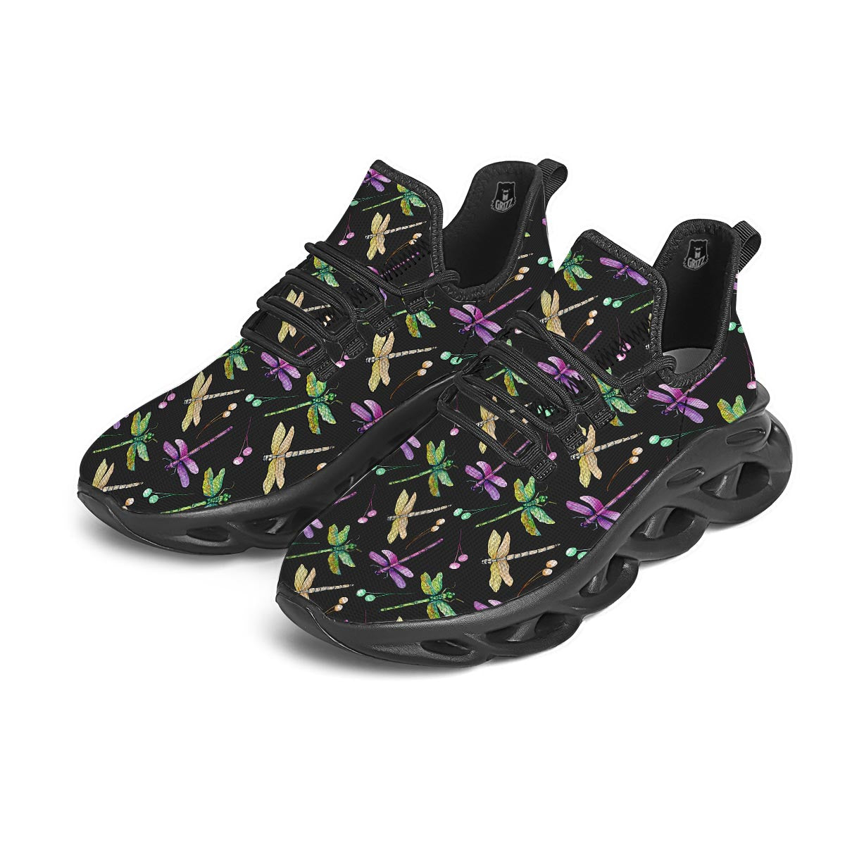 Dragonfly Black Purple And Teal Print Pattern Black Running Shoes-grizzshop