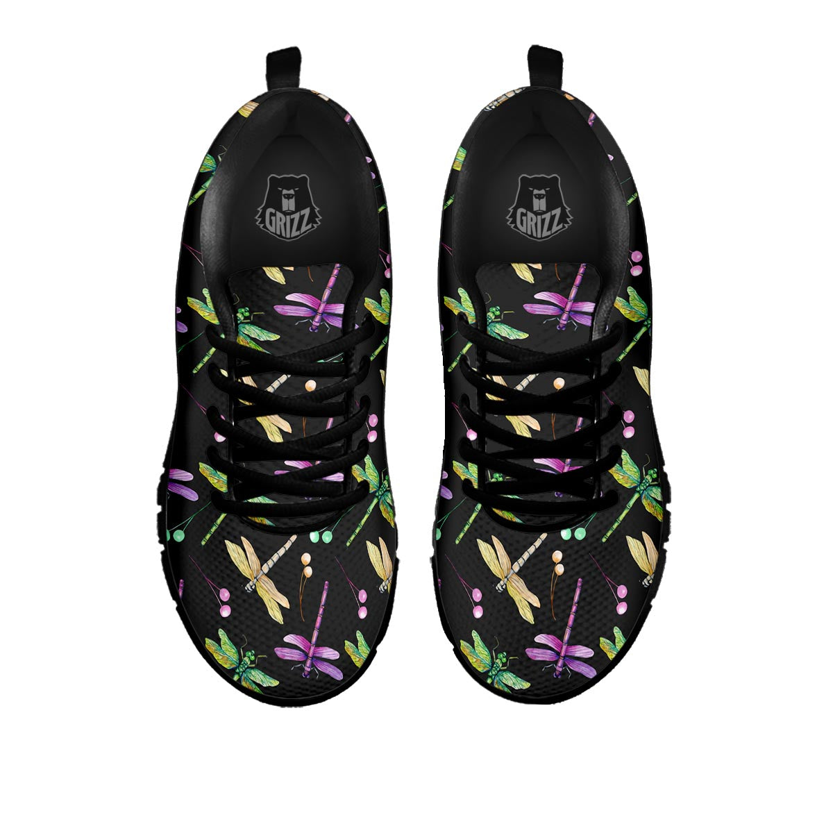 Dragonfly Black Purple And Teal Print Pattern Black Sneaker-grizzshop