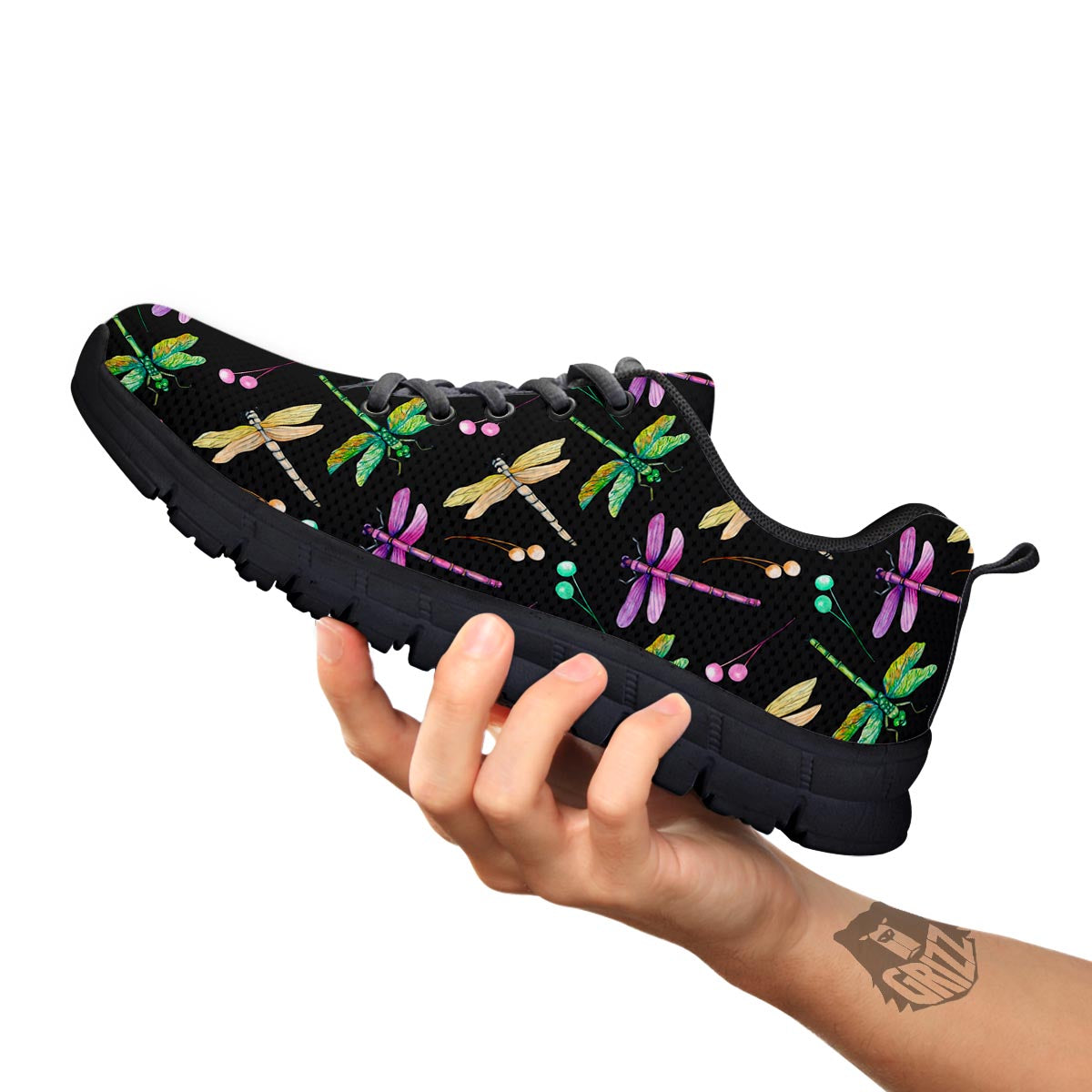 Dragonfly Black Purple And Teal Print Pattern Black Sneaker-grizzshop