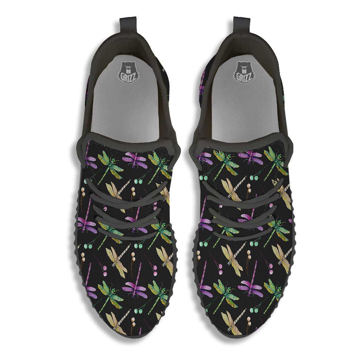 Dragonfly Black Purple And Teal Print Pattern Black Walking Shoes-grizzshop