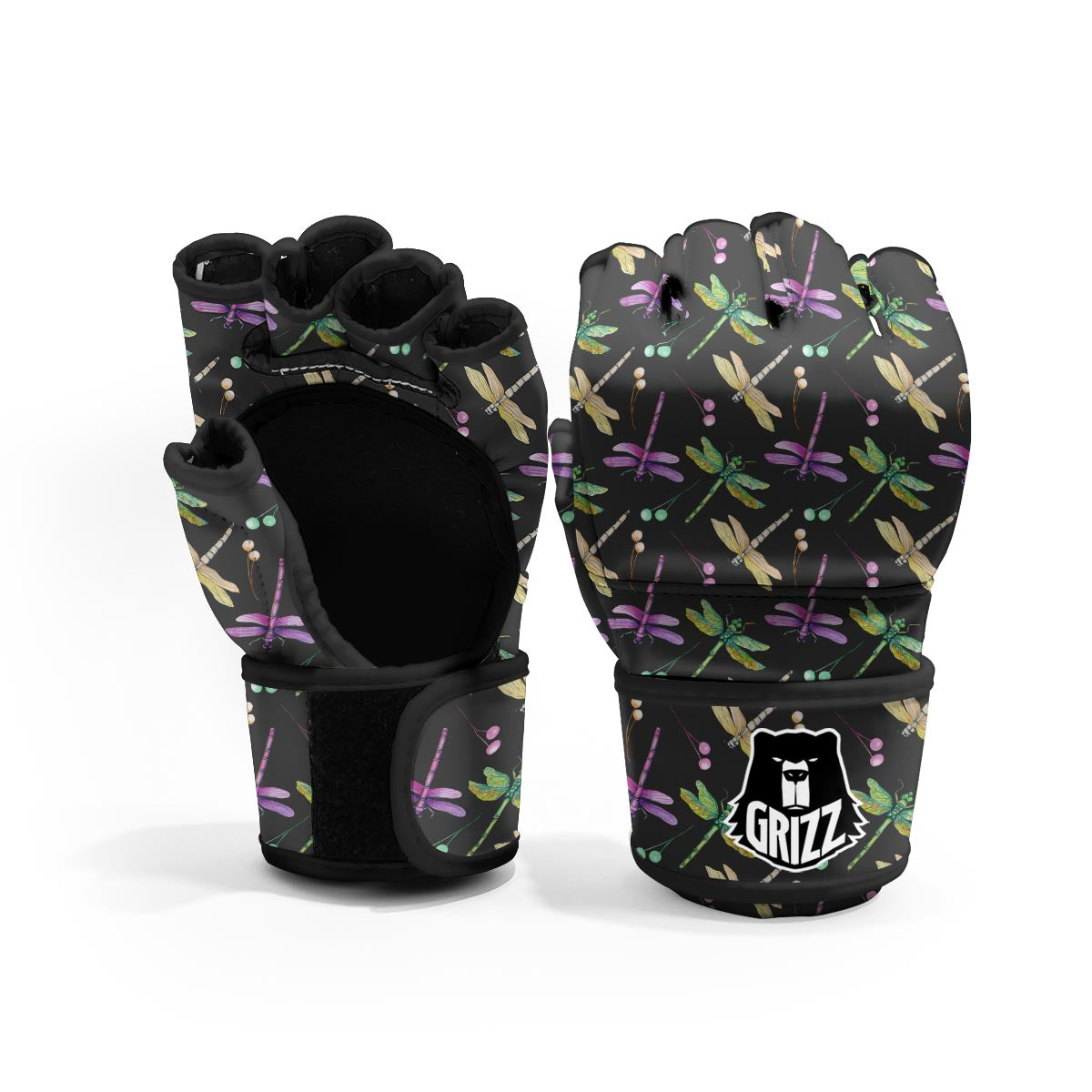 Dragonfly Black Purple And Teal Print Pattern MMA Gloves-grizzshop