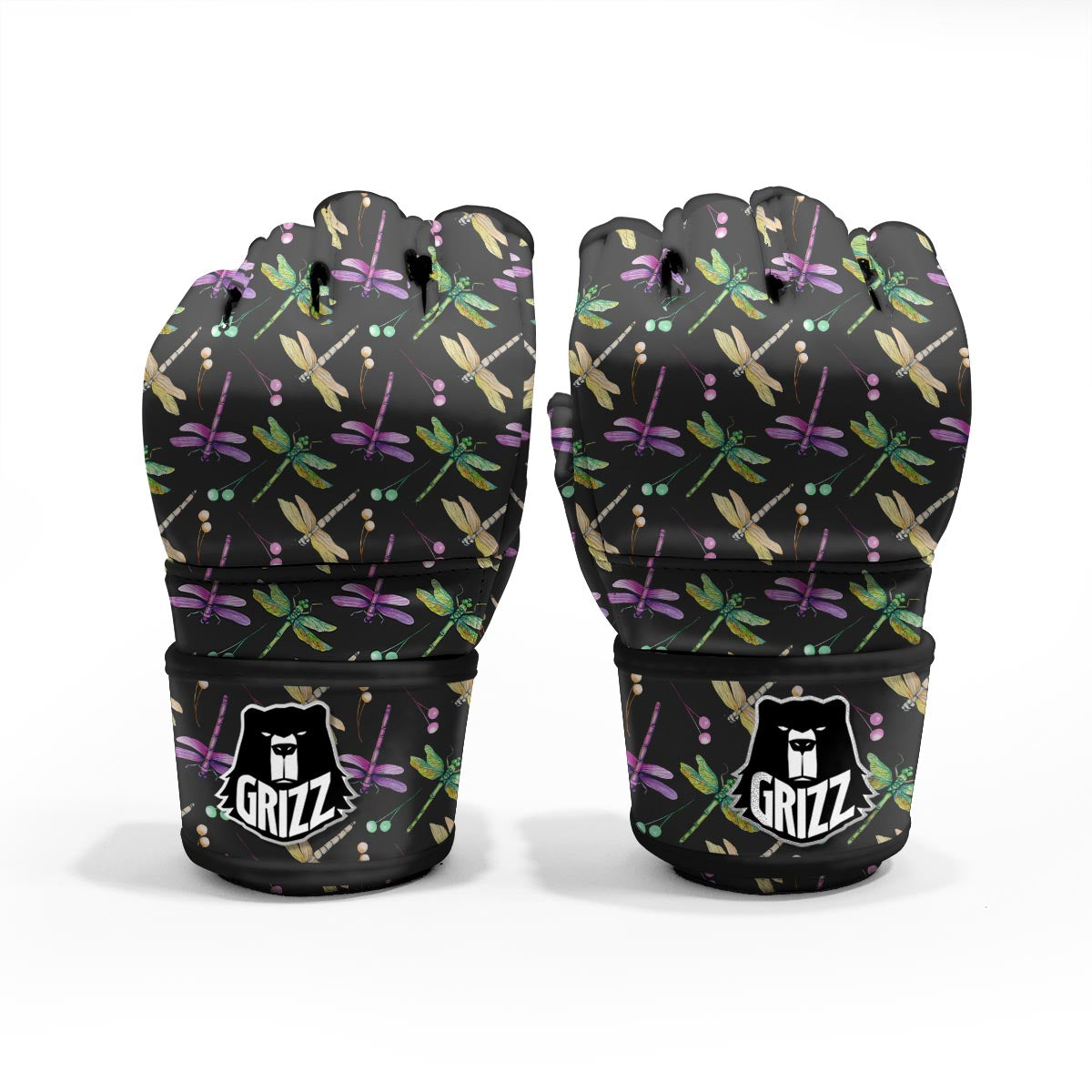Dragonfly Black Purple And Teal Print Pattern MMA Gloves-grizzshop