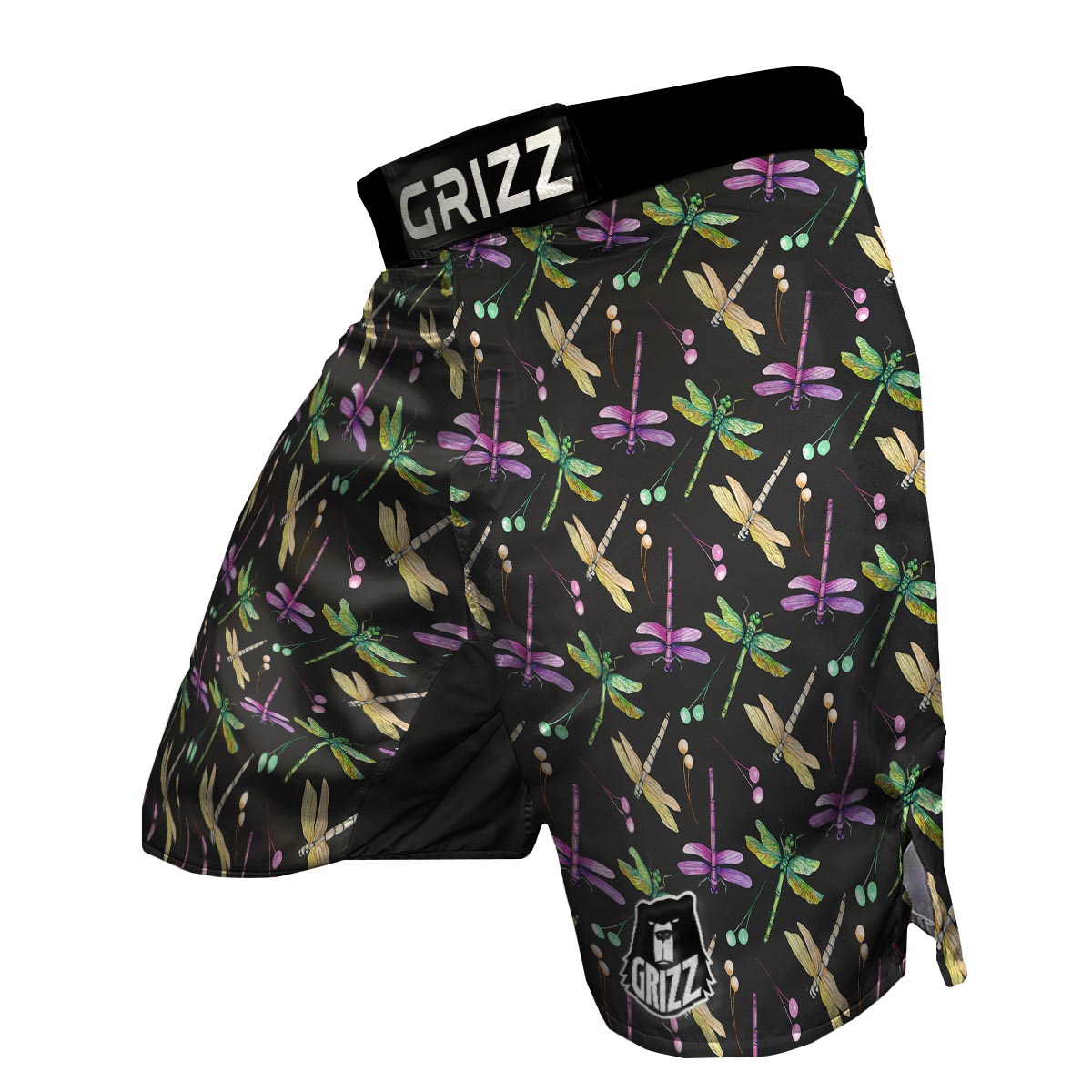 Dragonfly Black Purple And Teal Print Pattern MMA Shorts-grizzshop