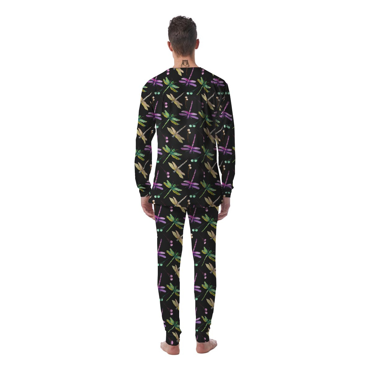 Dragonfly Black Purple And Teal Print Pattern Men's Pajamas-grizzshop