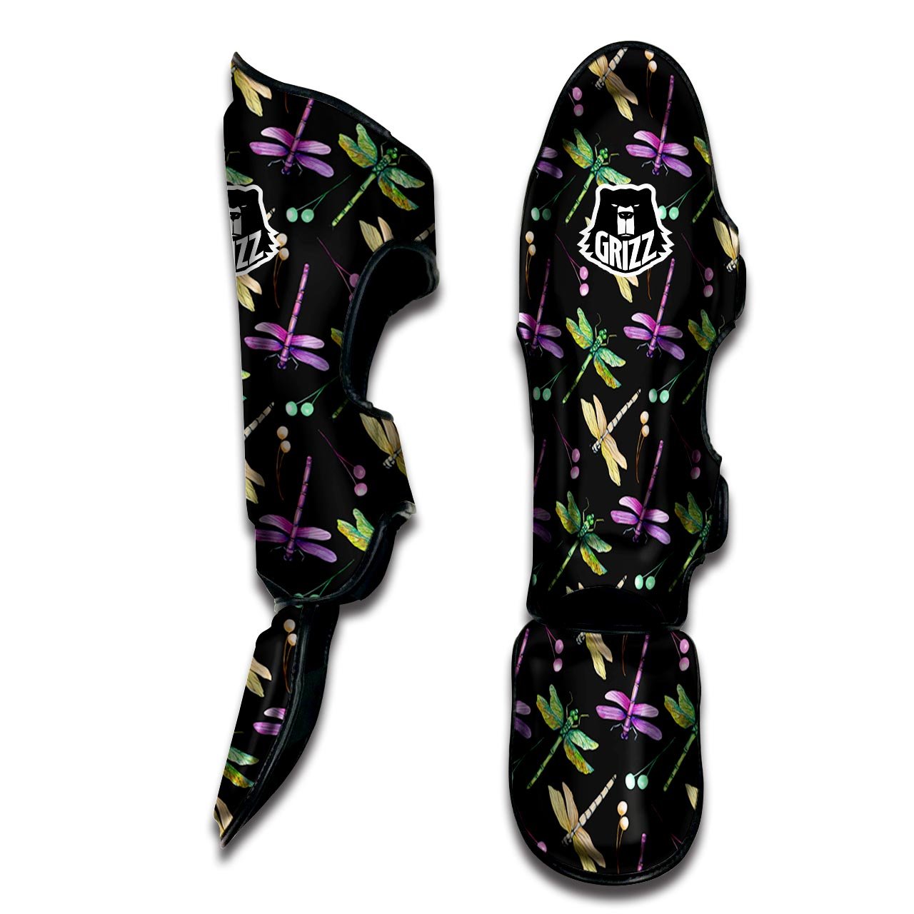 Dragonfly Black Purple And Teal Print Pattern Muay Thai Shin Guards-grizzshop