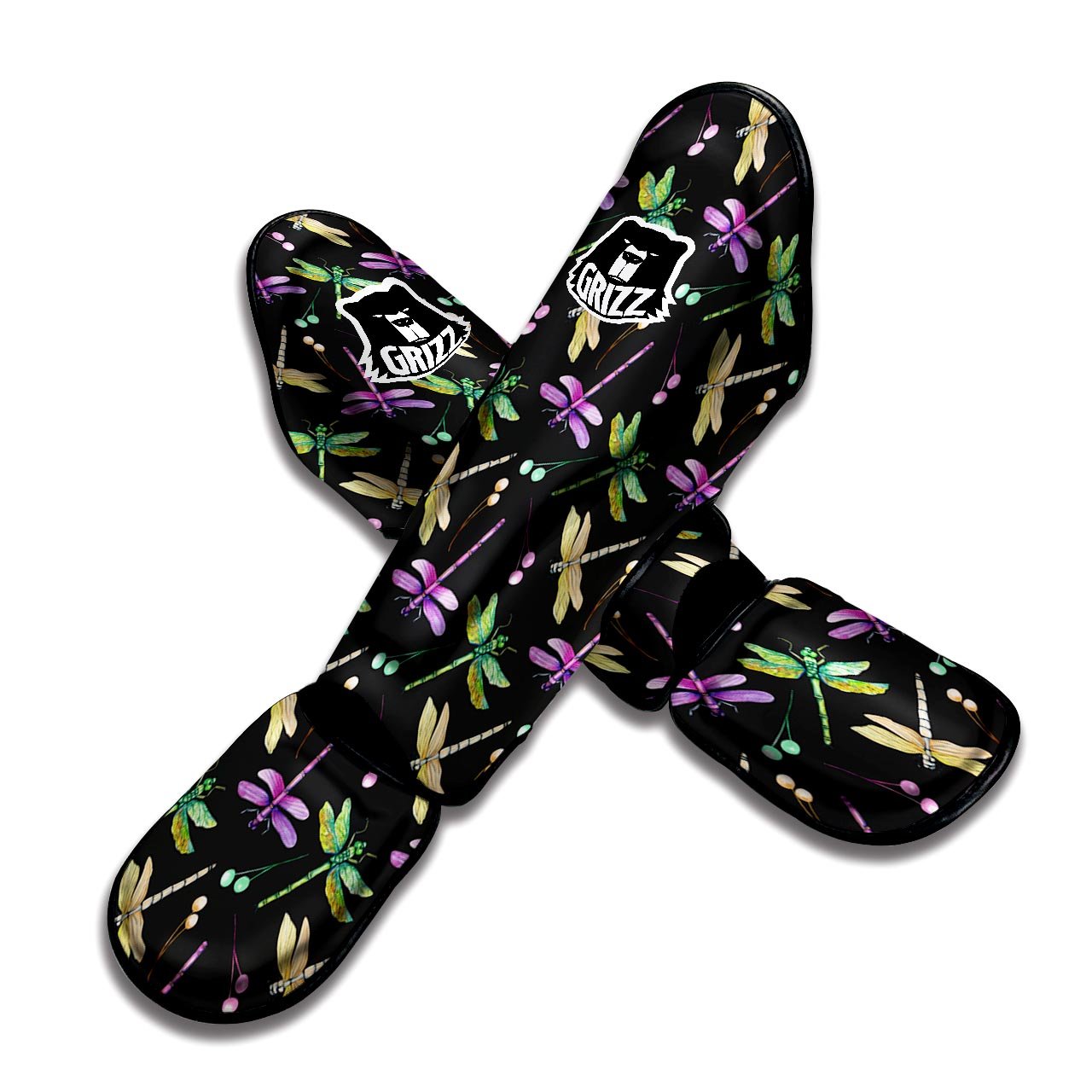 Dragonfly Black Purple And Teal Print Pattern Muay Thai Shin Guards-grizzshop