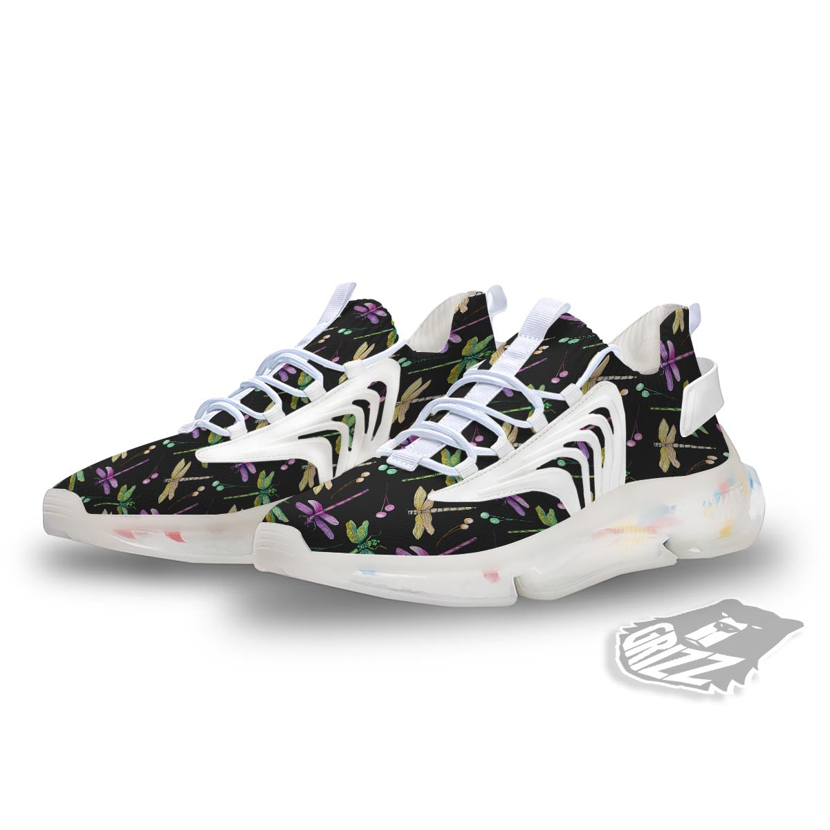 Dragonfly Black Purple And Teal Print Pattern White Gym Shoes-grizzshop