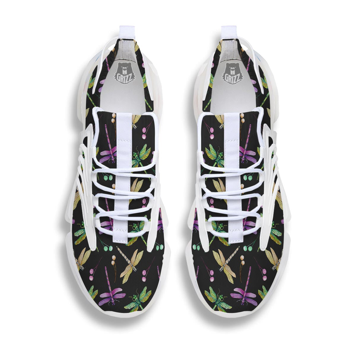 Dragonfly Black Purple And Teal Print Pattern White Gym Shoes-grizzshop