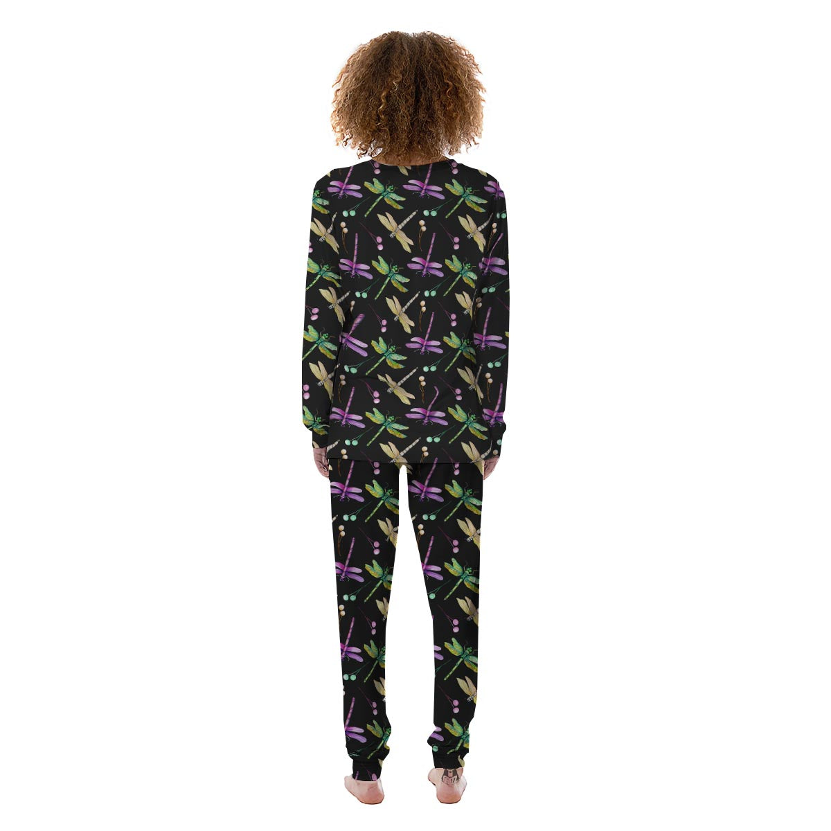 Dragonfly Black Purple And Teal Print Pattern Women's Pajamas-grizzshop