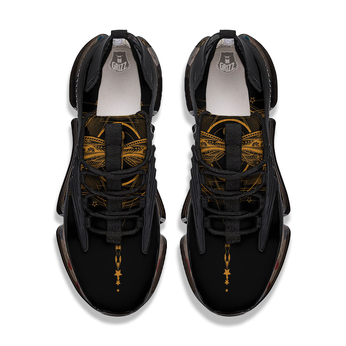 Dragonfly Boho Gold Print Black Gym Shoes-grizzshop