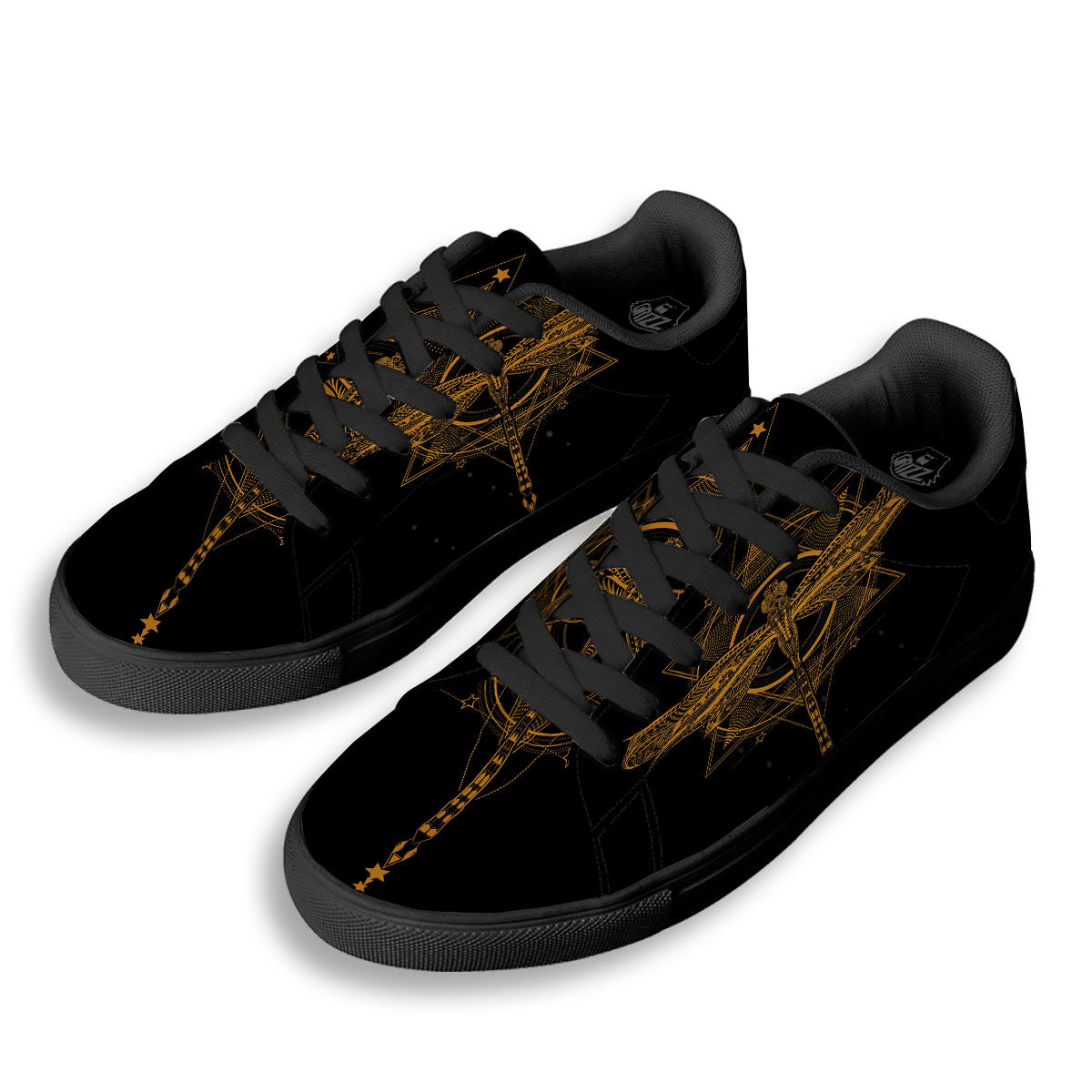 Dragonfly Boho Gold Print Black Low Top Sneakers-grizzshop