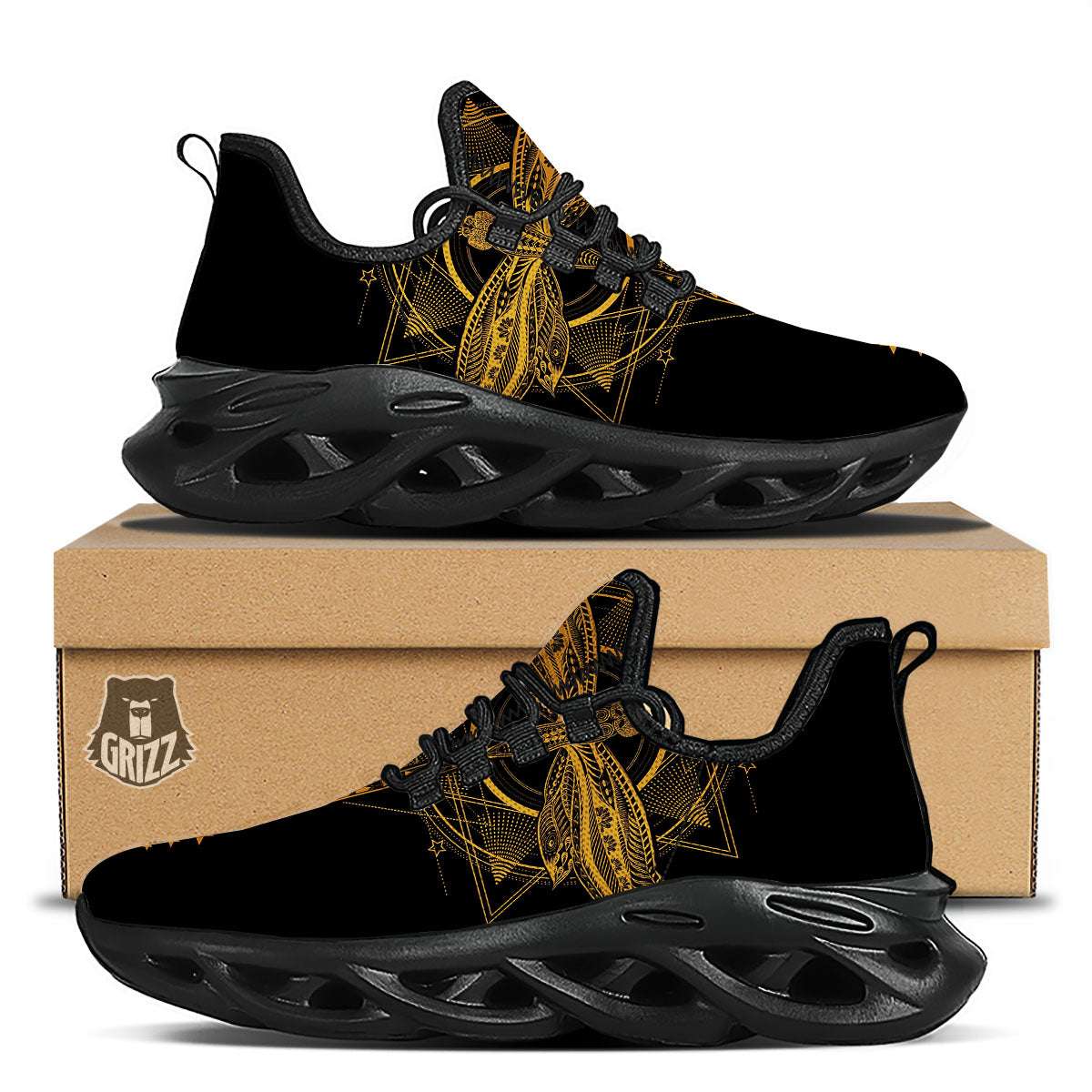 Dragonfly Boho Gold Print Black Running Shoes-grizzshop