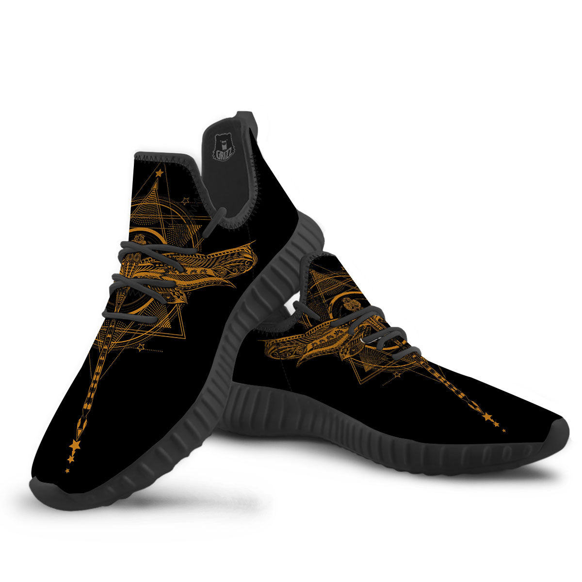 Dragonfly Boho Gold Print Black Walking Shoes-grizzshop