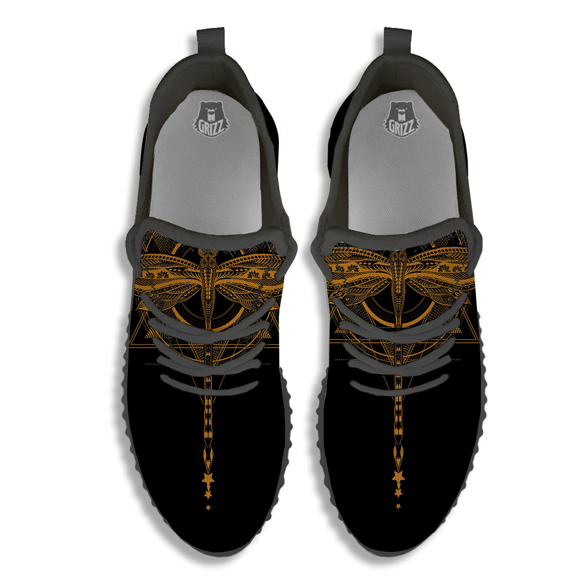 Dragonfly Boho Gold Print Black Walking Shoes-grizzshop