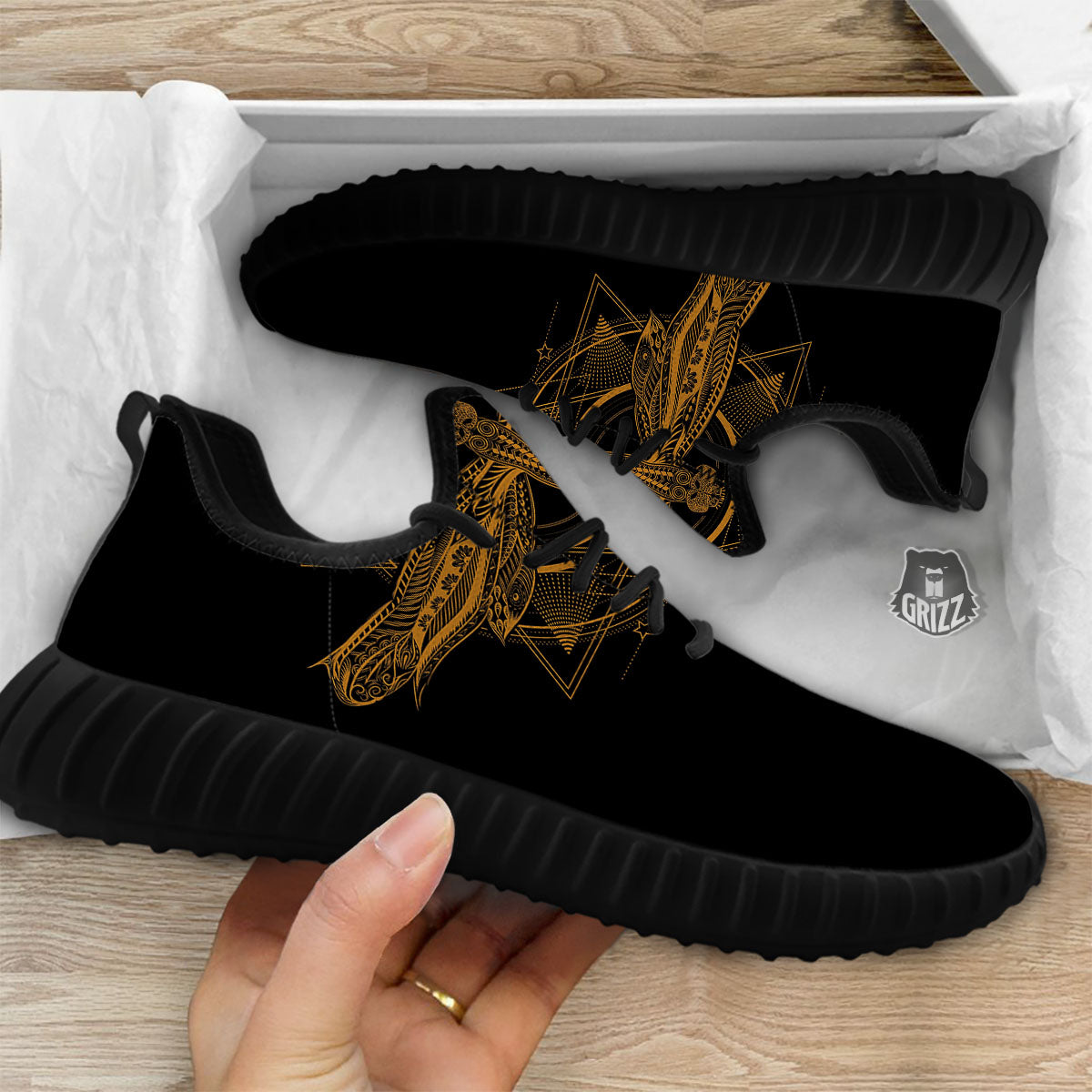 Dragonfly Boho Gold Print Black Walking Shoes-grizzshop