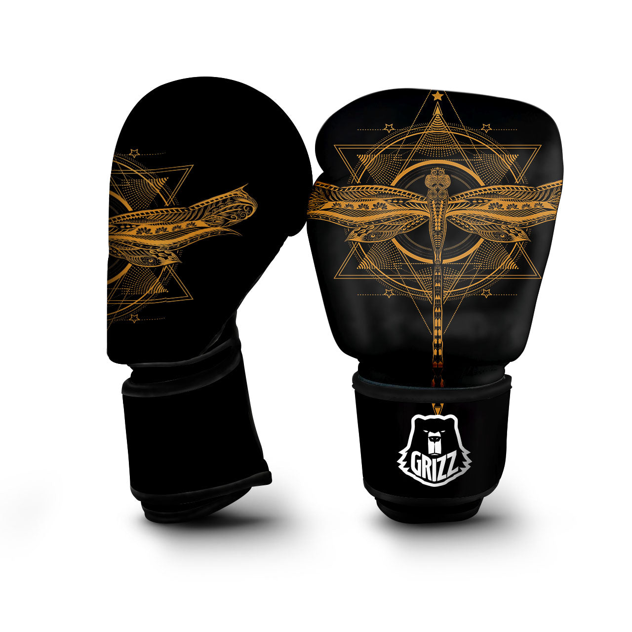 Dragonfly Boho Gold Print Boxing Gloves-grizzshop