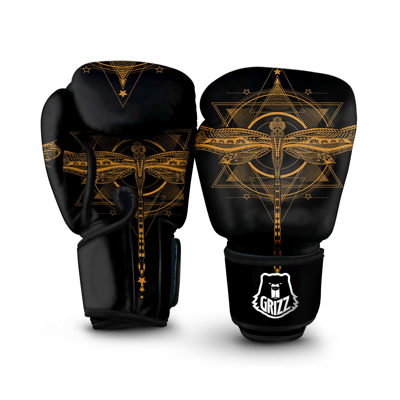 Dragonfly Boho Gold Print Boxing Gloves-grizzshop