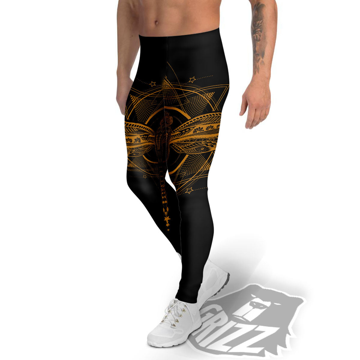 Dragonfly Boho Gold Print Men's Leggings-grizzshop
