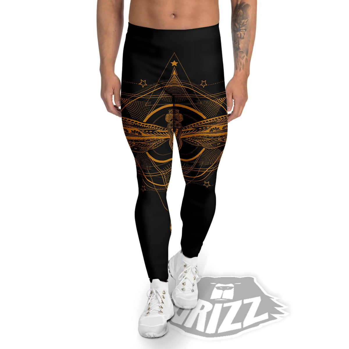 Dragonfly Boho Gold Print Men's Leggings-grizzshop