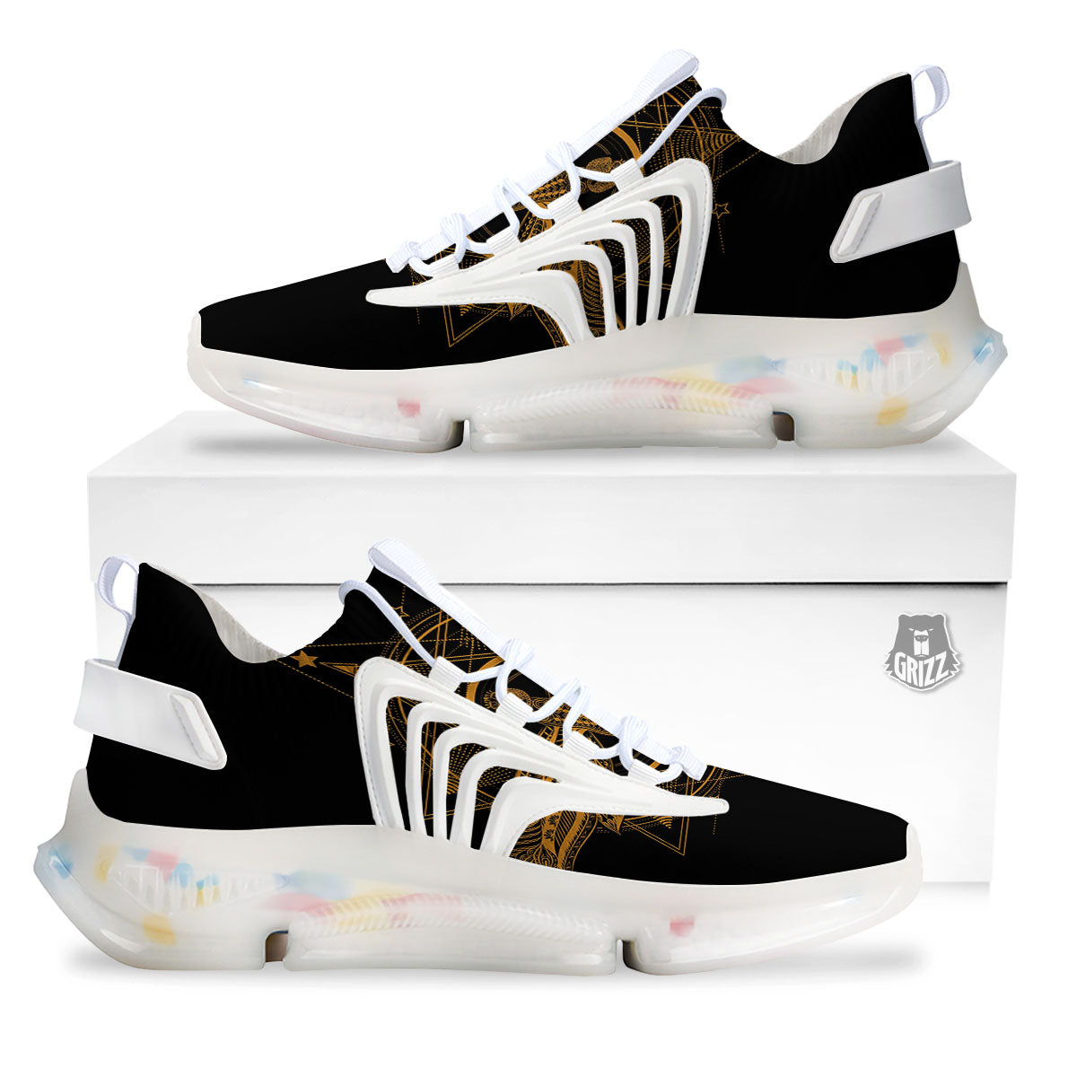 Dragonfly Boho Gold Print White Gym Shoes-grizzshop