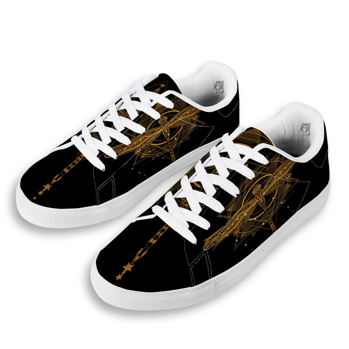 Dragonfly Boho Gold Print White Low Top Sneakers-grizzshop