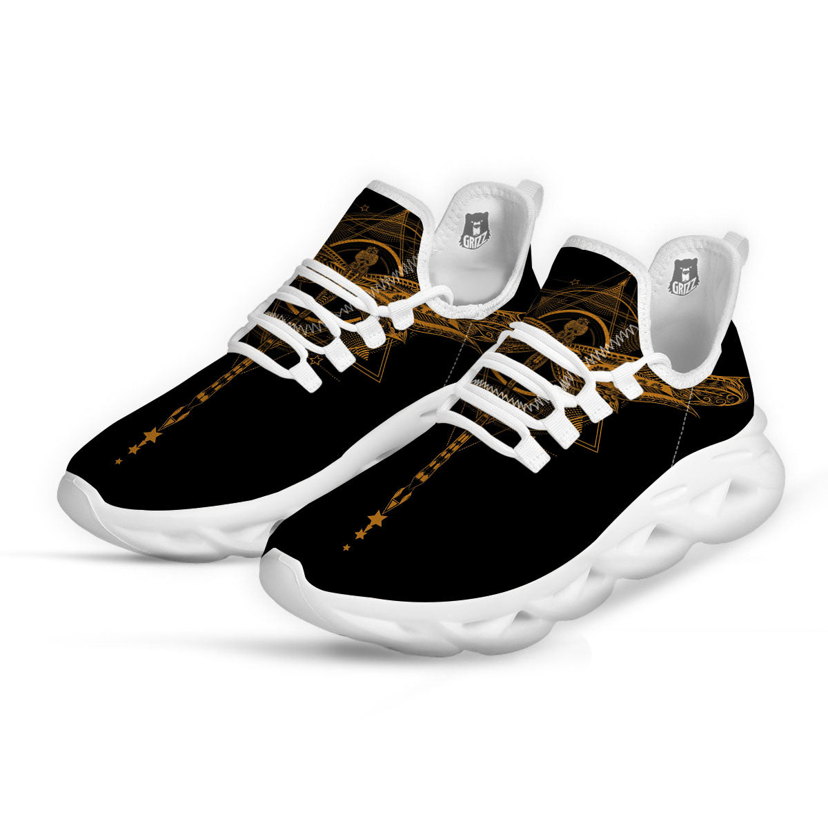 Dragonfly Boho Gold Print White Running Shoes-grizzshop