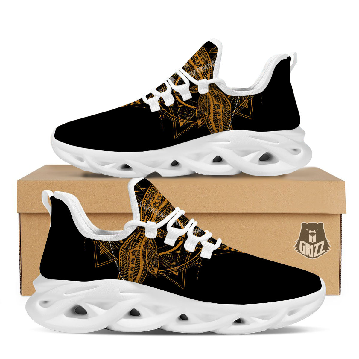 Dragonfly Boho Gold Print White Running Shoes-grizzshop