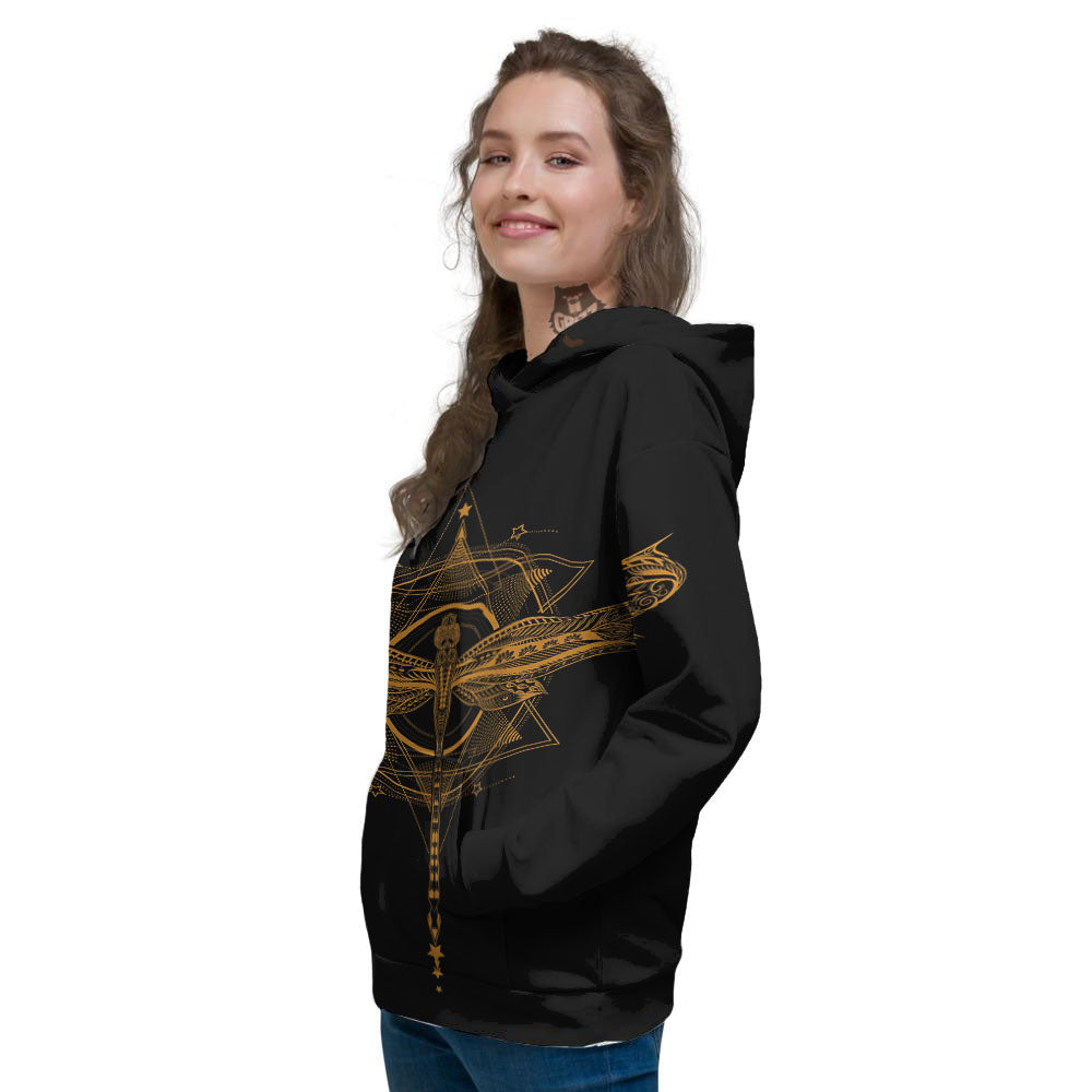 Dragonfly Boho Gold Print Women's Hoodie-grizzshop
