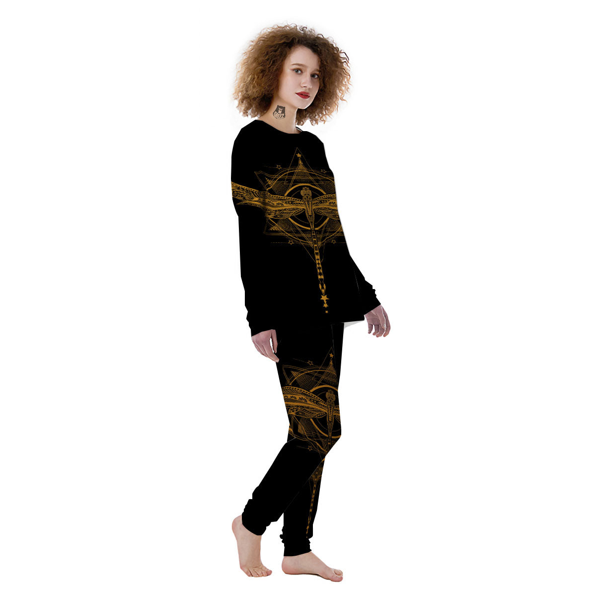 Dragonfly Boho Gold Print Women's Pajamas-grizzshop
