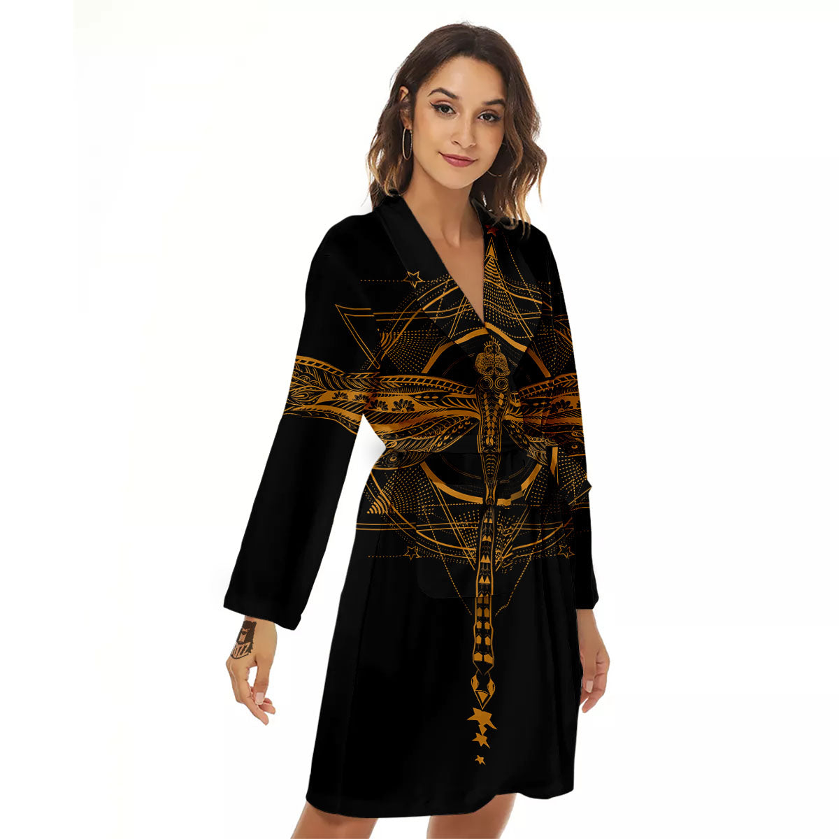 Dragonfly Boho Gold Print Women's Robe-grizzshop
