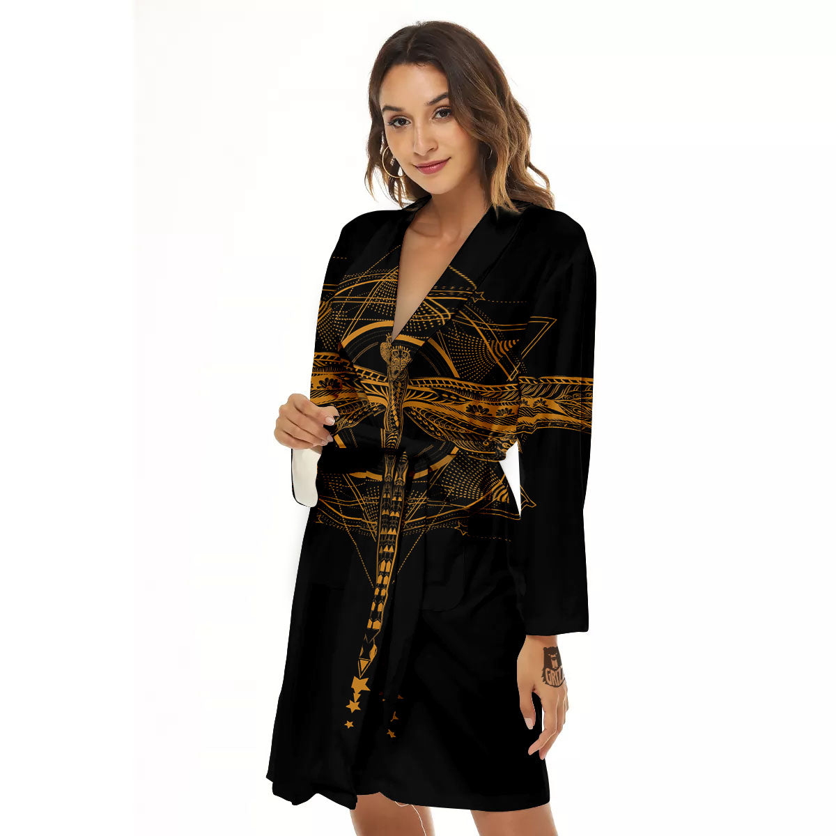 Dragonfly Boho Gold Print Women's Robe-grizzshop