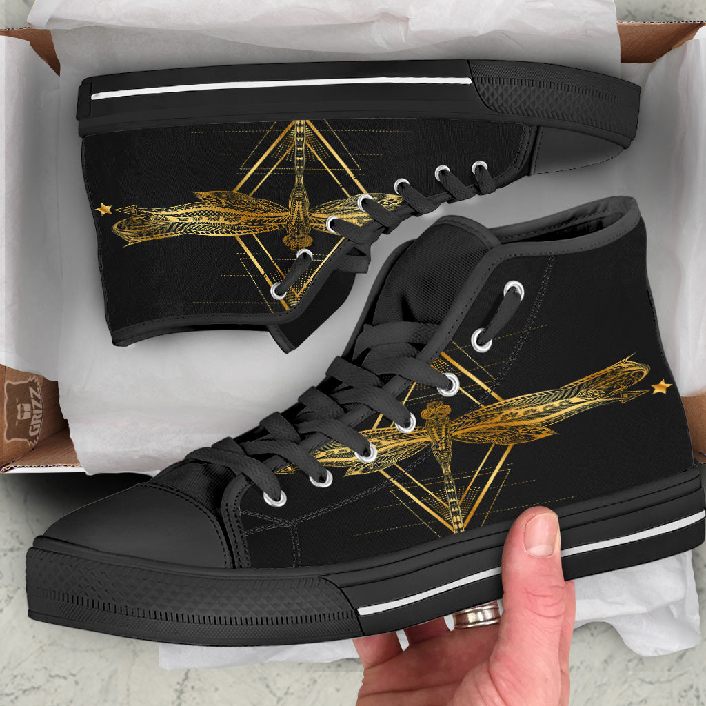 Dragonfly Boho Spiritual Print Black High Top Shoes-grizzshop
