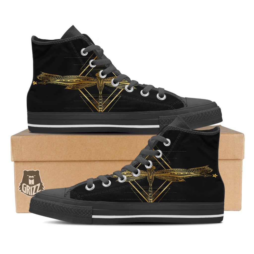 Dragonfly Boho Spiritual Print Black High Top Shoes-grizzshop