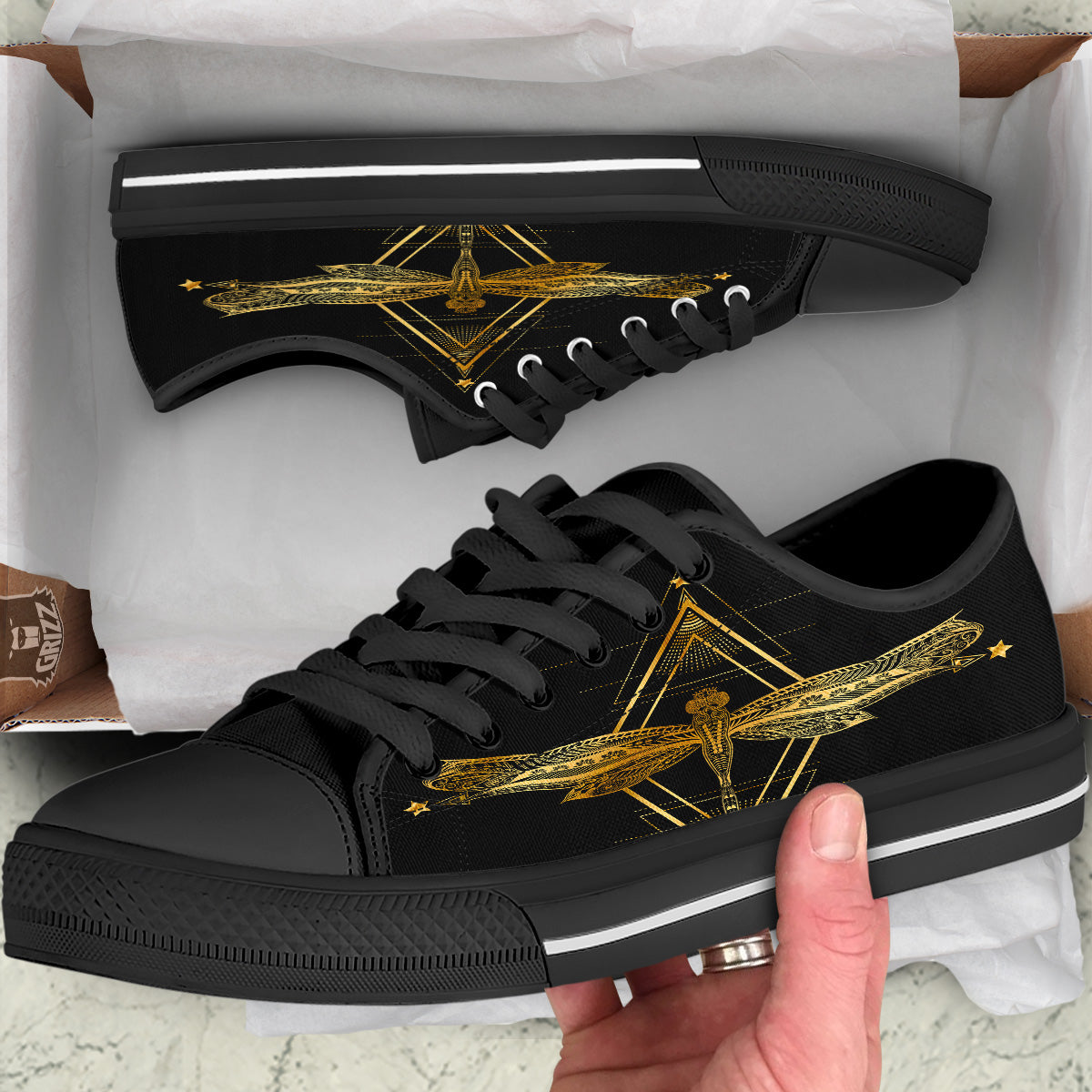 Dragonfly Boho Spiritual Print Black Low Top Shoes-grizzshop