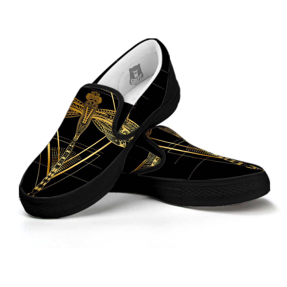 Dragonfly Boho Spiritual Print Black Slip On Shoes-grizzshop