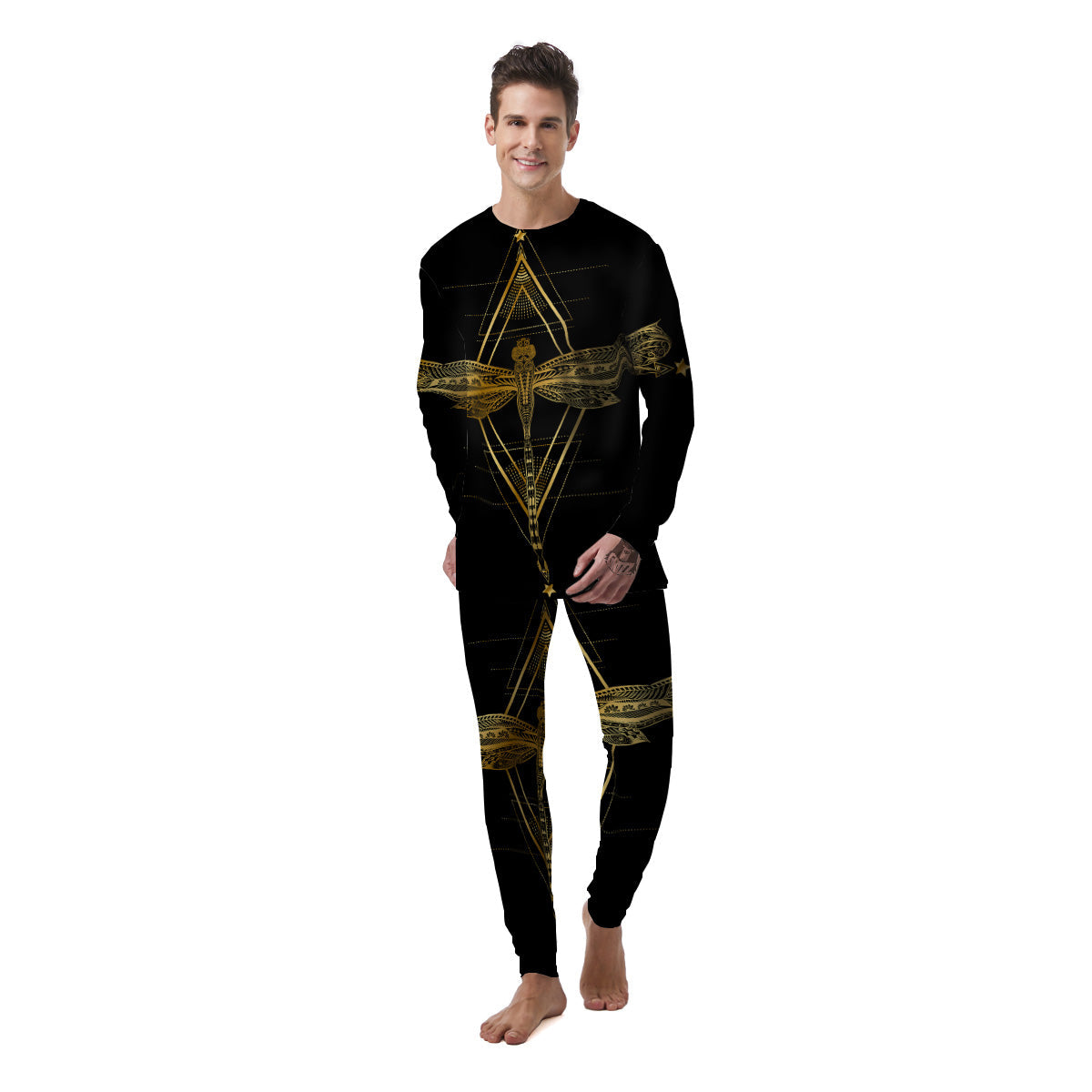 Dragonfly Boho Spiritual Print Men's Pajamas-grizzshop