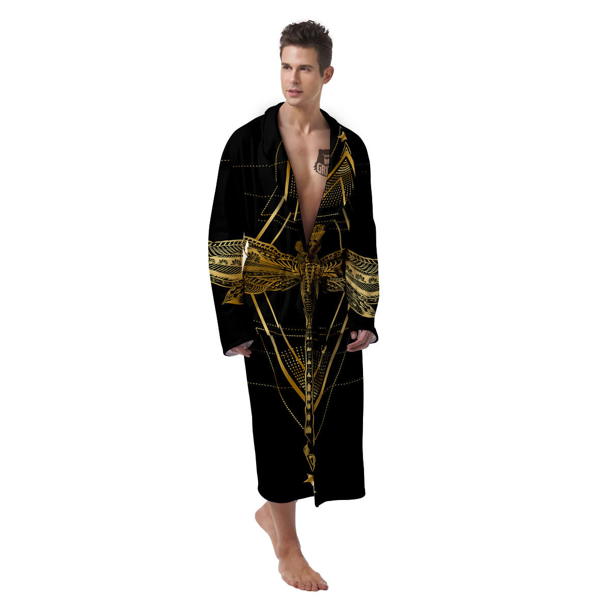 Dragonfly Boho Spiritual Print Men's Robe-grizzshop