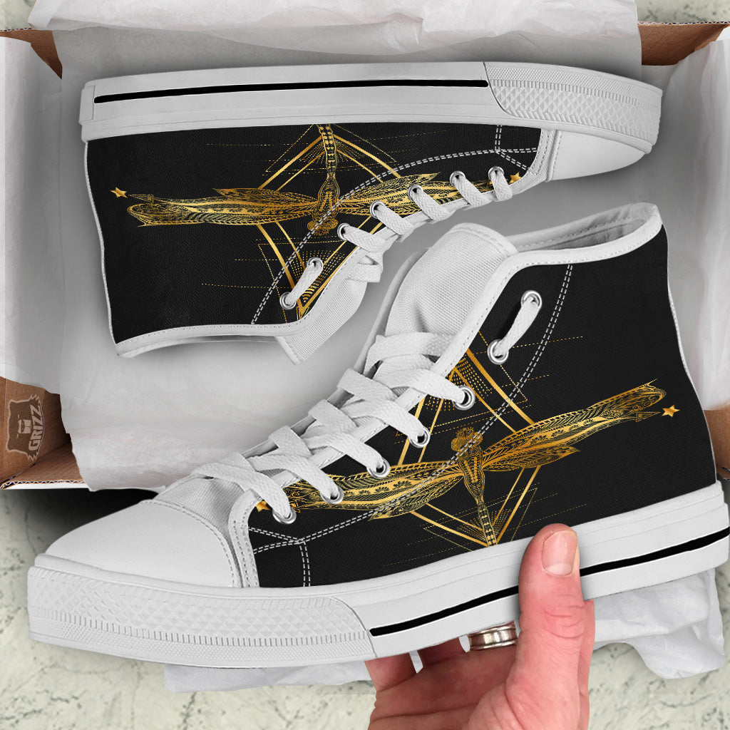 Dragonfly Boho Spiritual Print White High Top Shoes-grizzshop