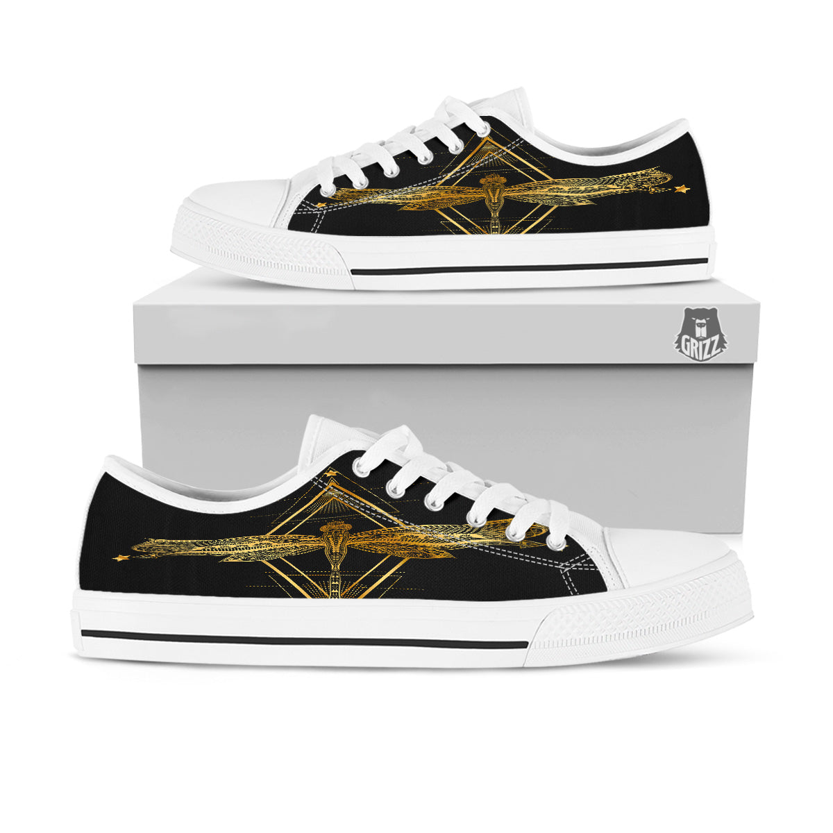 Dragonfly Boho Spiritual Print White Low Top Shoes-grizzshop
