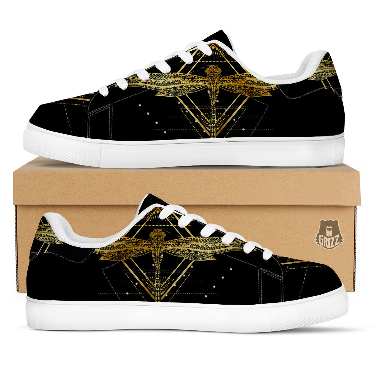 Dragonfly Boho Spiritual Print White Low Top Sneakers-grizzshop