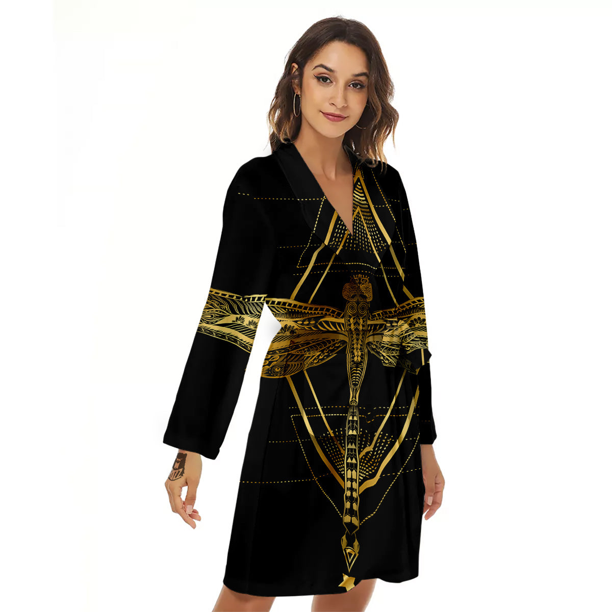 Dragonfly Boho Spiritual Print Women's Robe-grizzshop