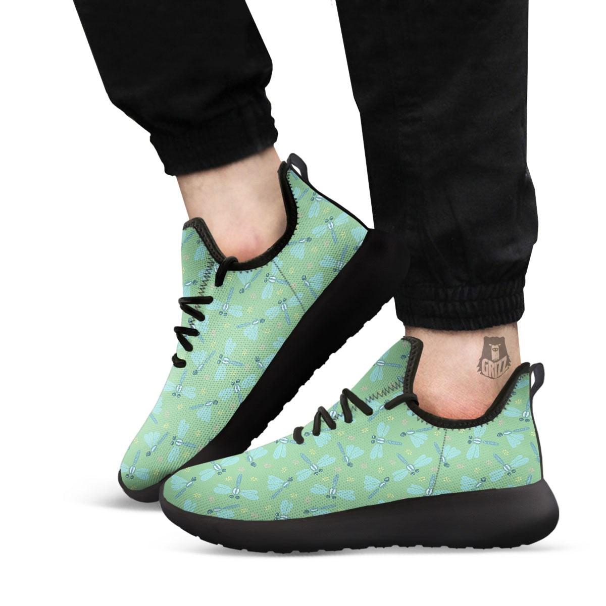 Dragonfly Green Print Pattern Black Athletic Shoes-grizzshop