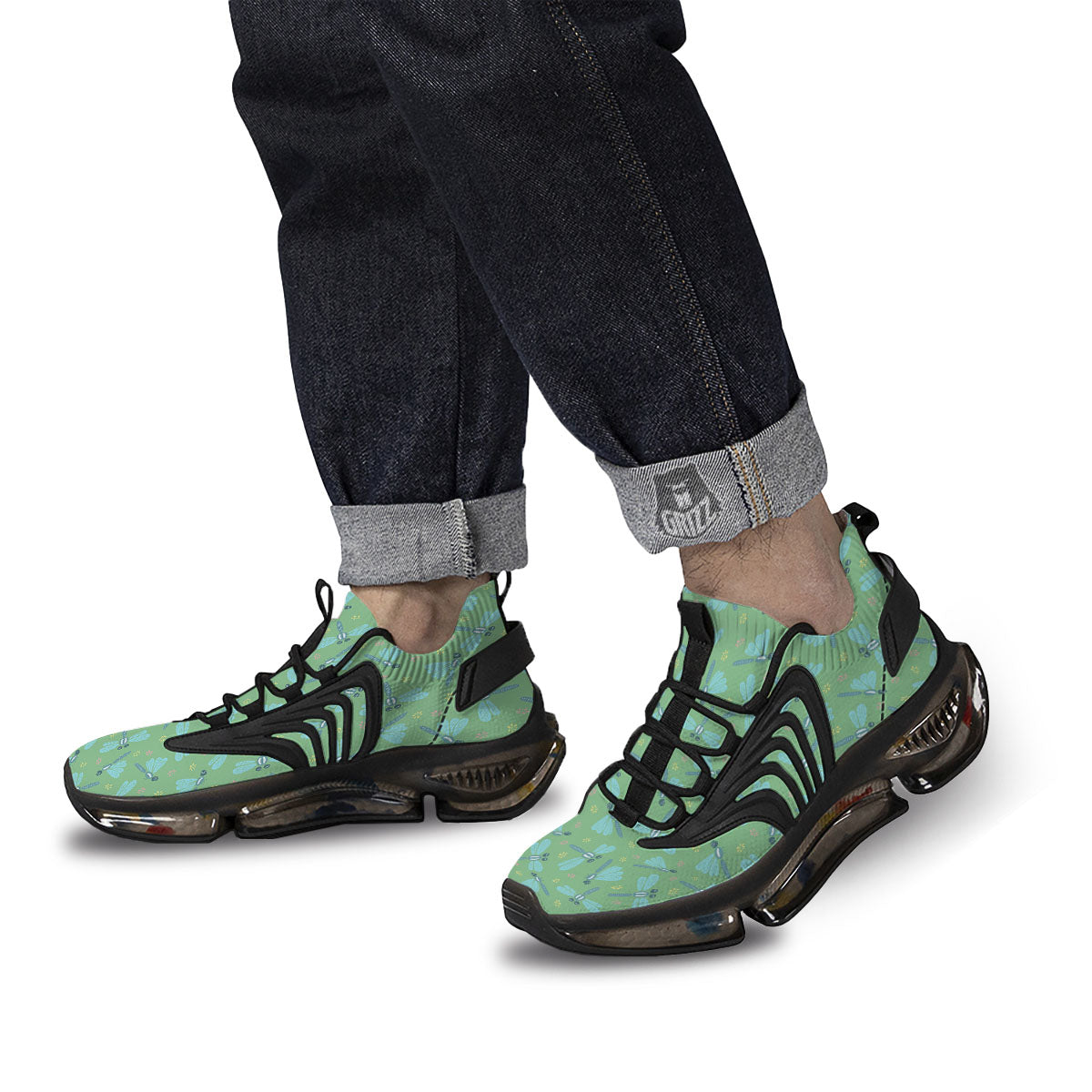 Dragonfly Green Print Pattern Black Gym Shoes-grizzshop