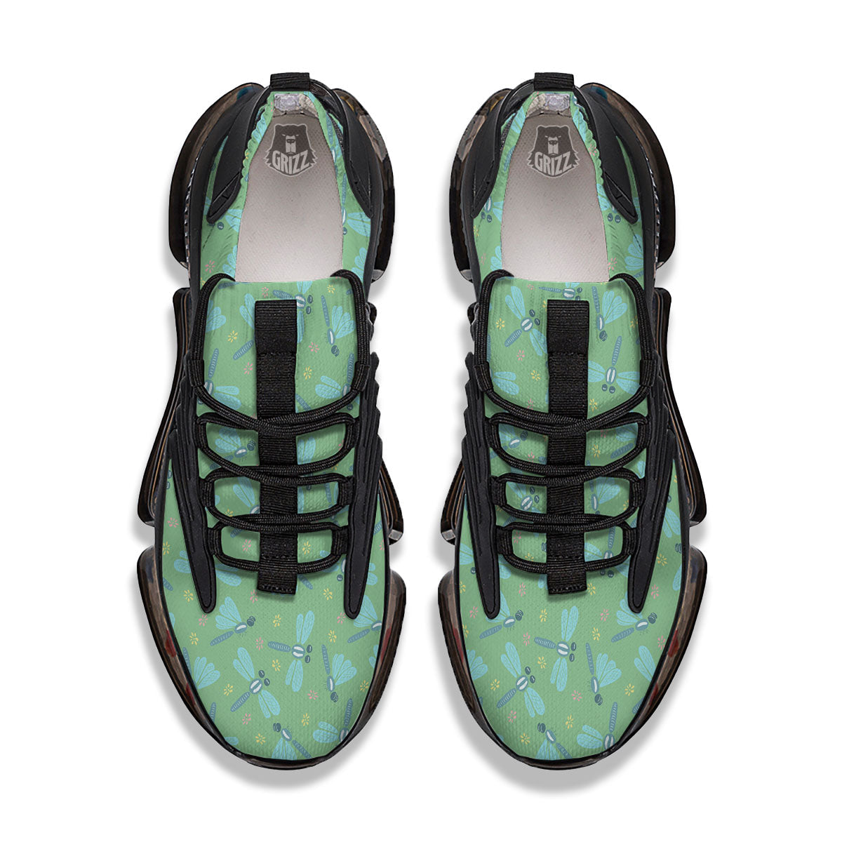 Dragonfly Green Print Pattern Black Gym Shoes-grizzshop