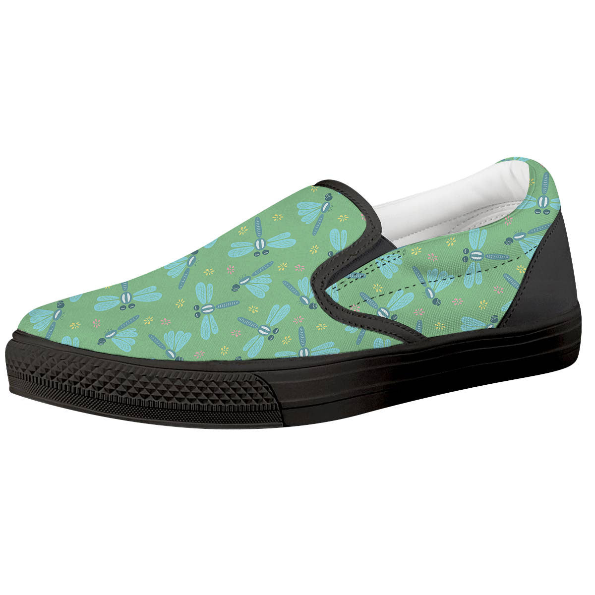 Dragonfly Green Print Pattern Black Slip On Shoes-grizzshop