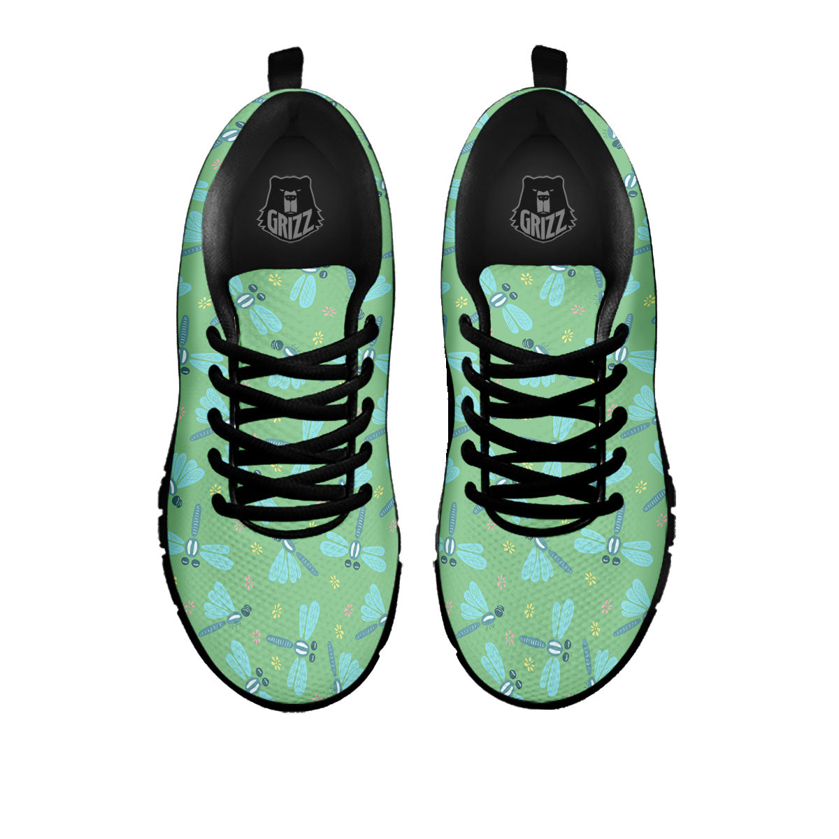 Dragonfly Green Print Pattern Black Sneaker-grizzshop