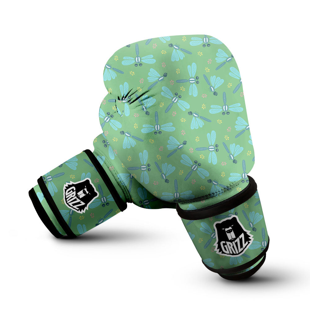 Dragonfly Green Print Pattern Boxing Gloves-grizzshop