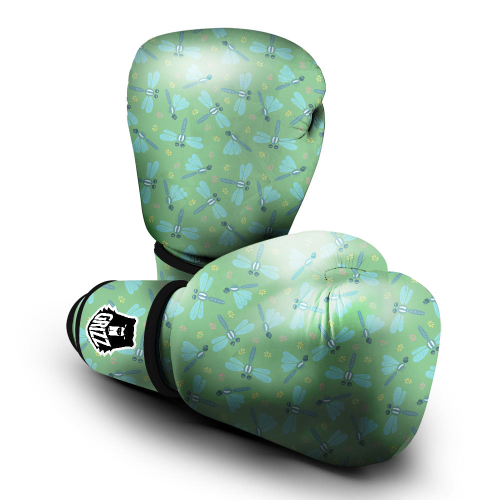 Dragonfly Green Print Pattern Boxing Gloves-grizzshop